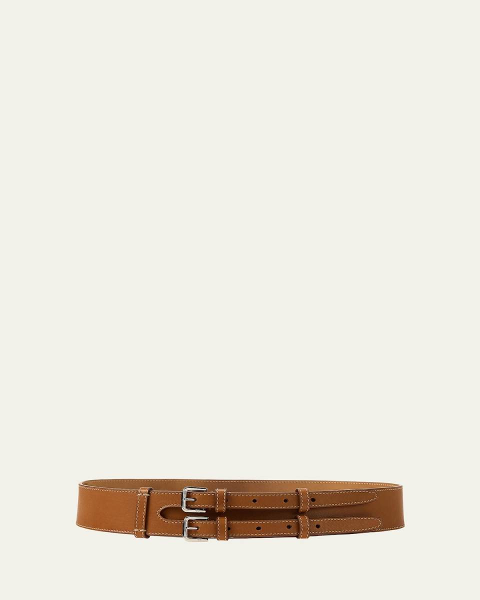 Double-Buckle Calfskin Waist Belt